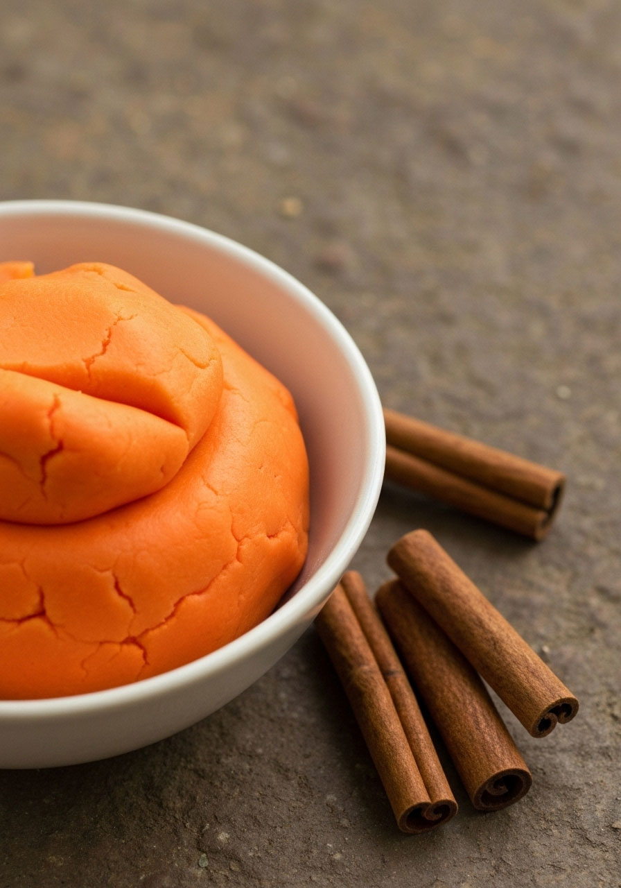 Pumpkin spice playdough sensory craft for autumn play for kids