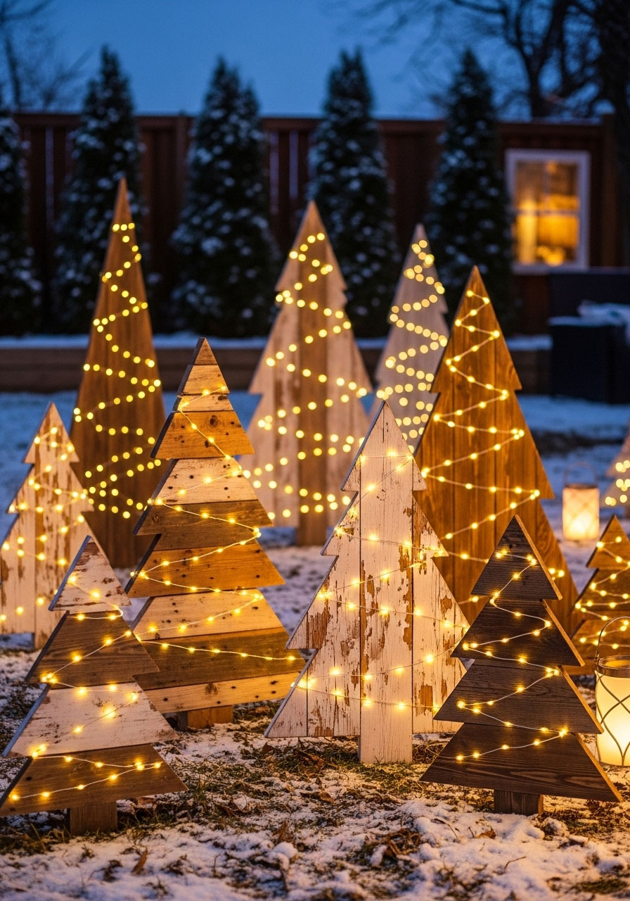 DIY rustic nail head Christmas tree silhouettes on wood