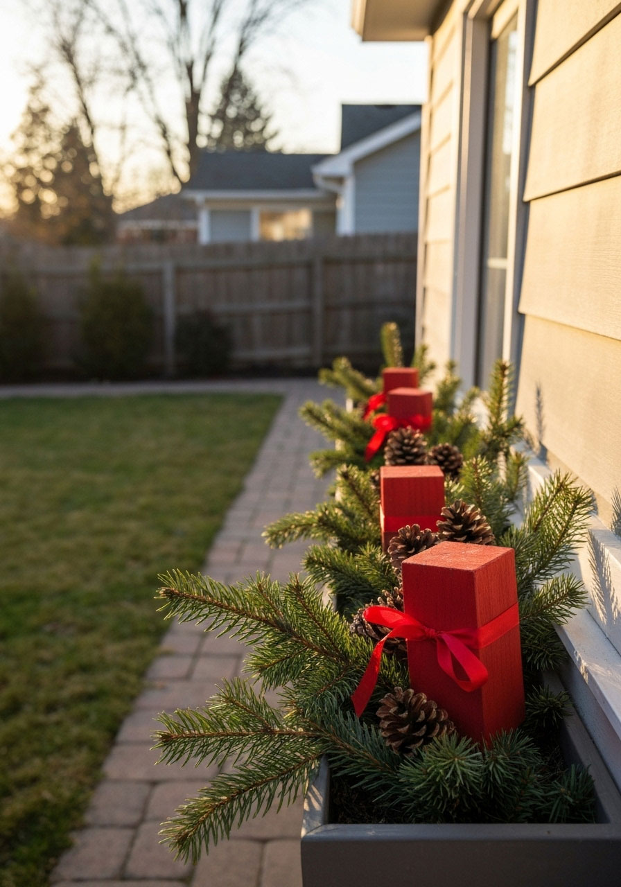 DIY simple window box with garland and natural elements
