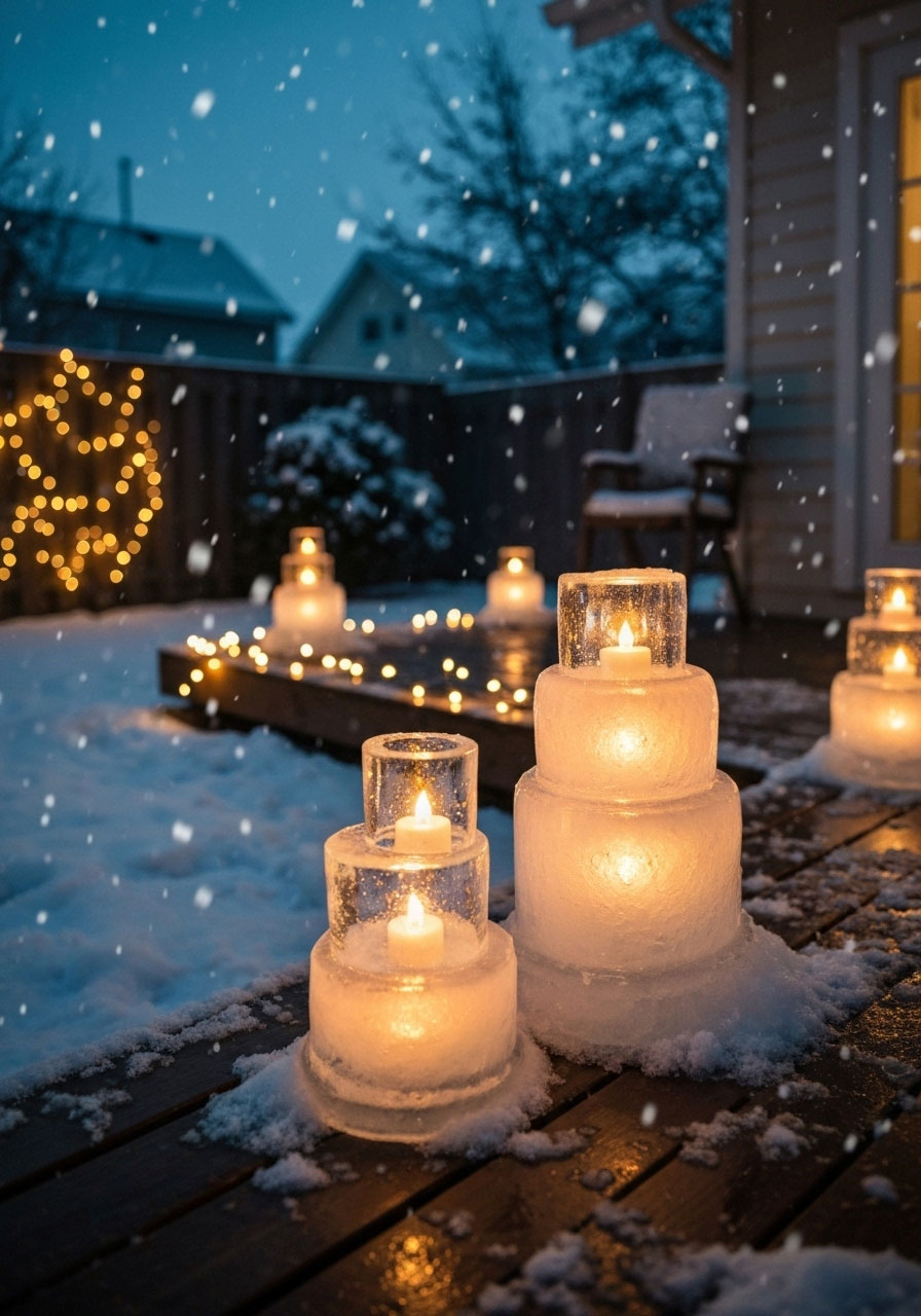 DIY frozen ice lanterns with LED lights inside