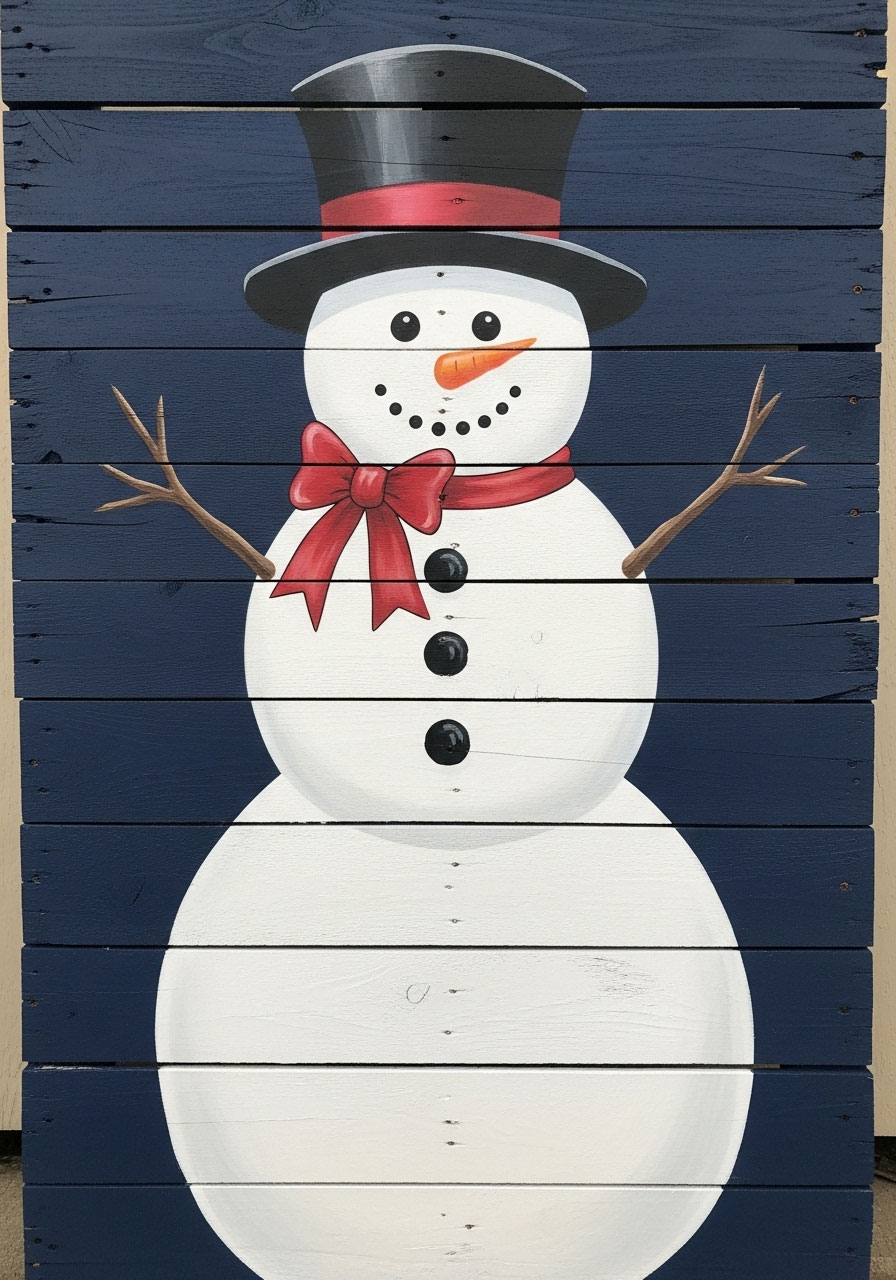 DIY snowman painted on pallet wood art
