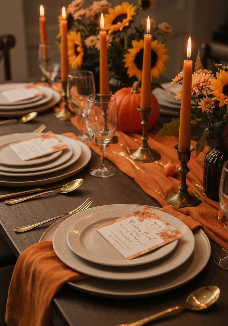Thanksgiving conversation starter cards displayed on festive dinner table with fall decorations and elegant place settings