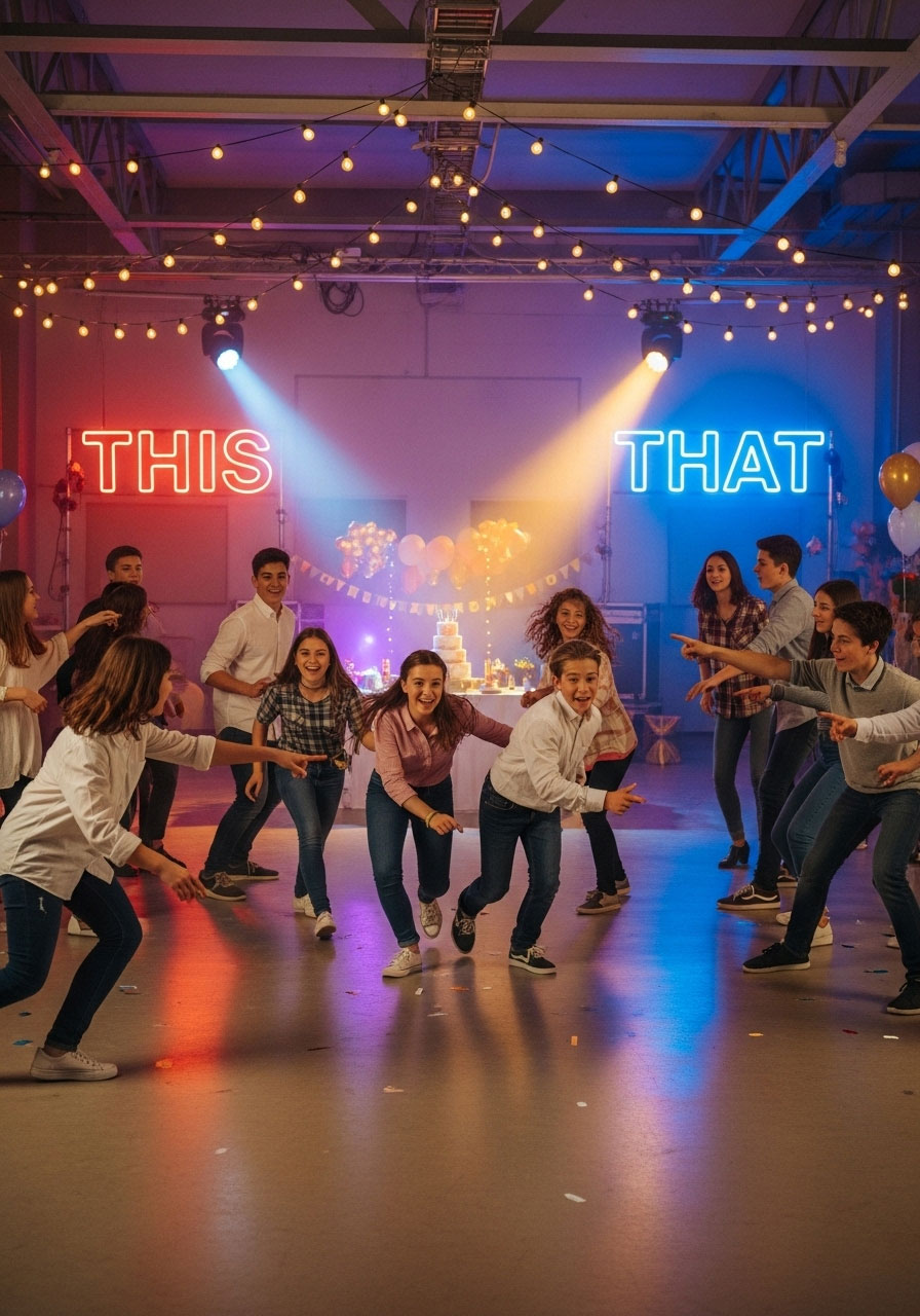 Teenagers choosing sides in This or That question party game