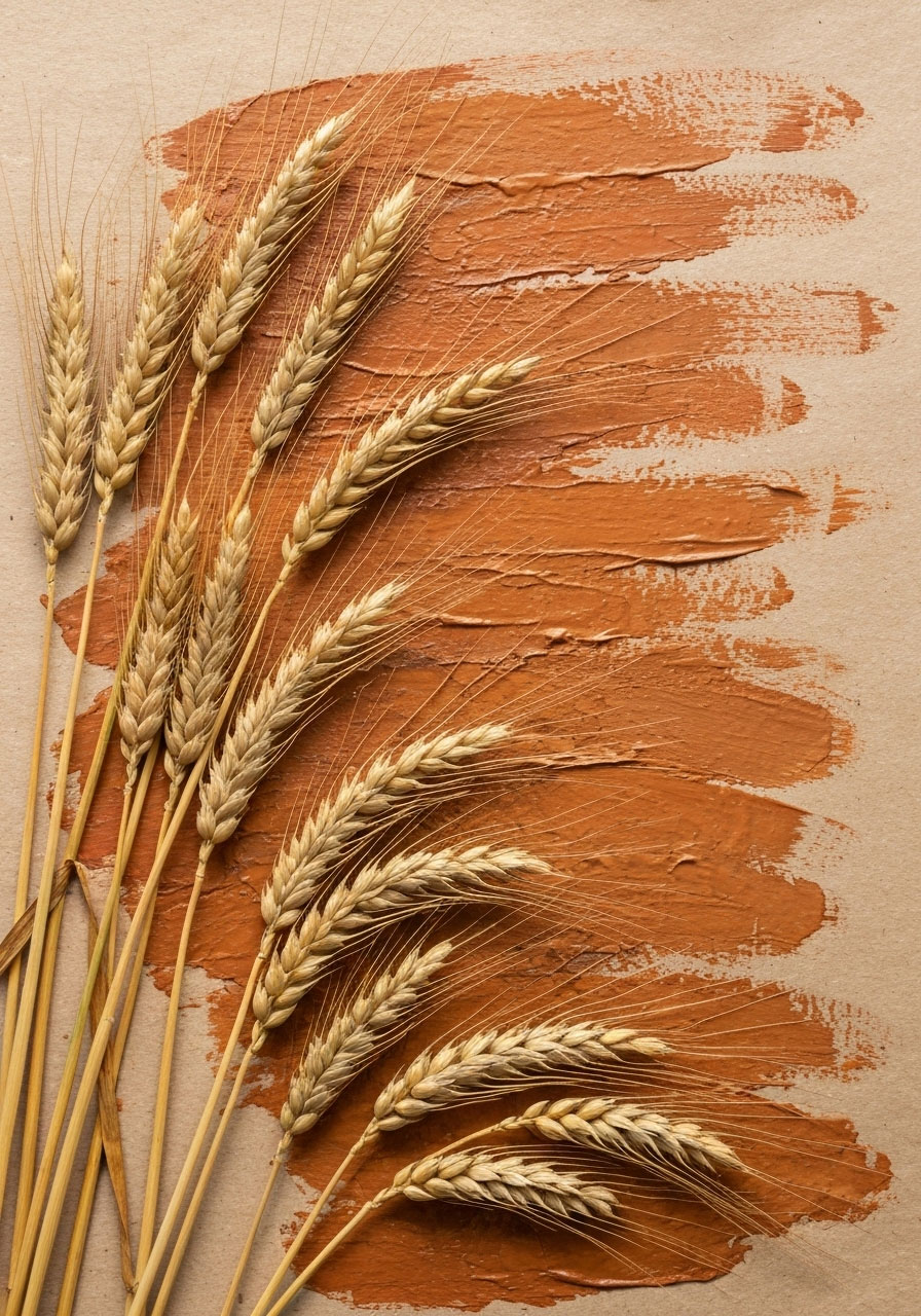 Wheat stalk painting craft with natural autumn textures for kids