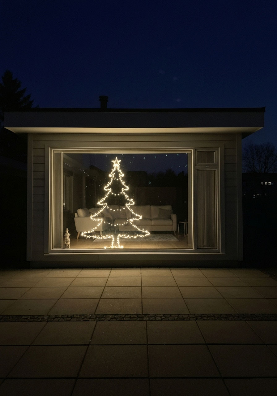 DIY Christmas tree light display on window