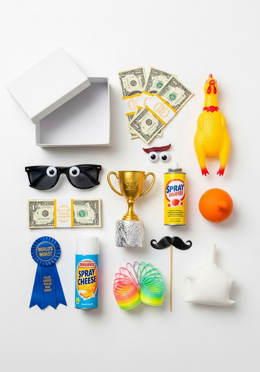 Examples of zonk gag prizes for Let's Make a Deal party game to add risk and humor to gameplay