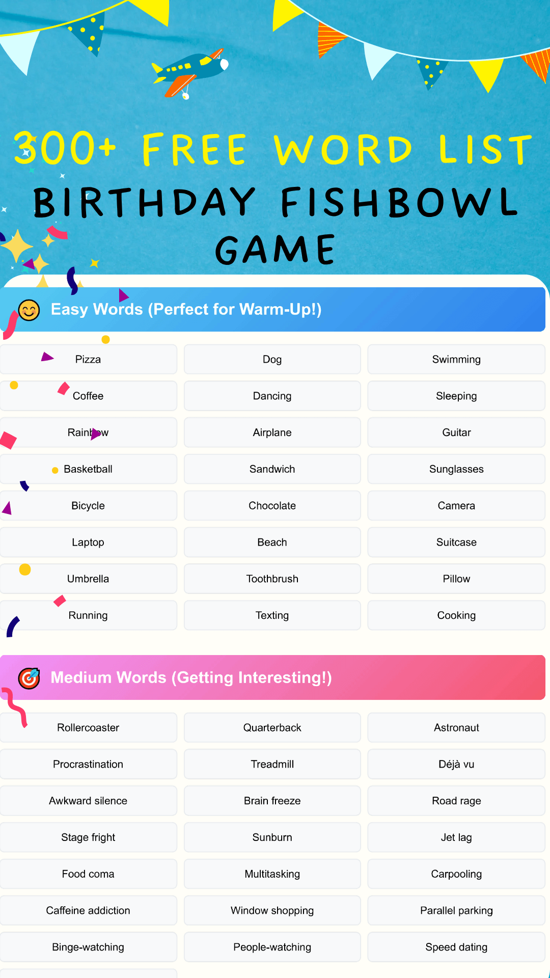 Birthday Fishbowl Game Free Printable