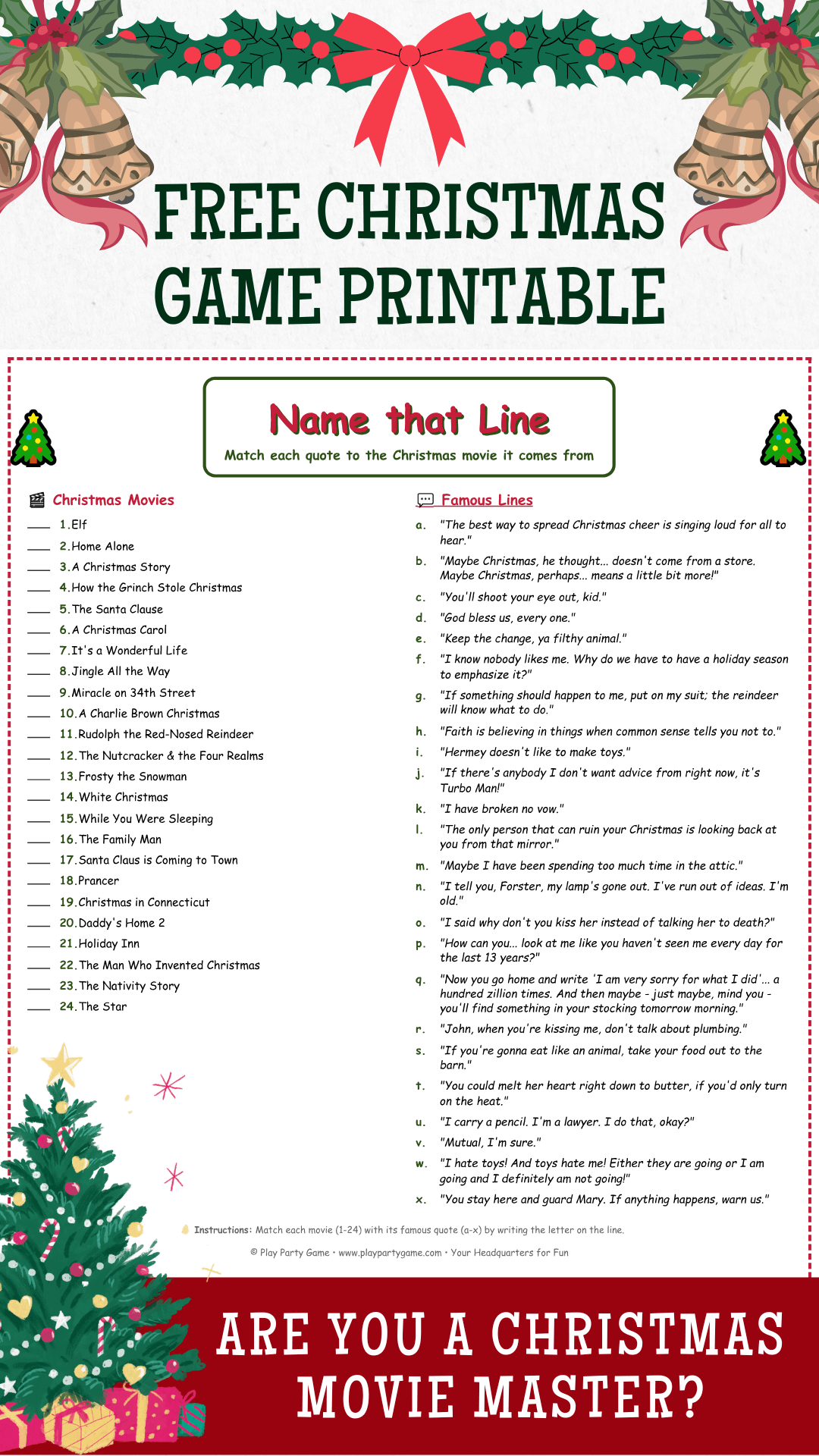 Name That Line Free Christmas game printable