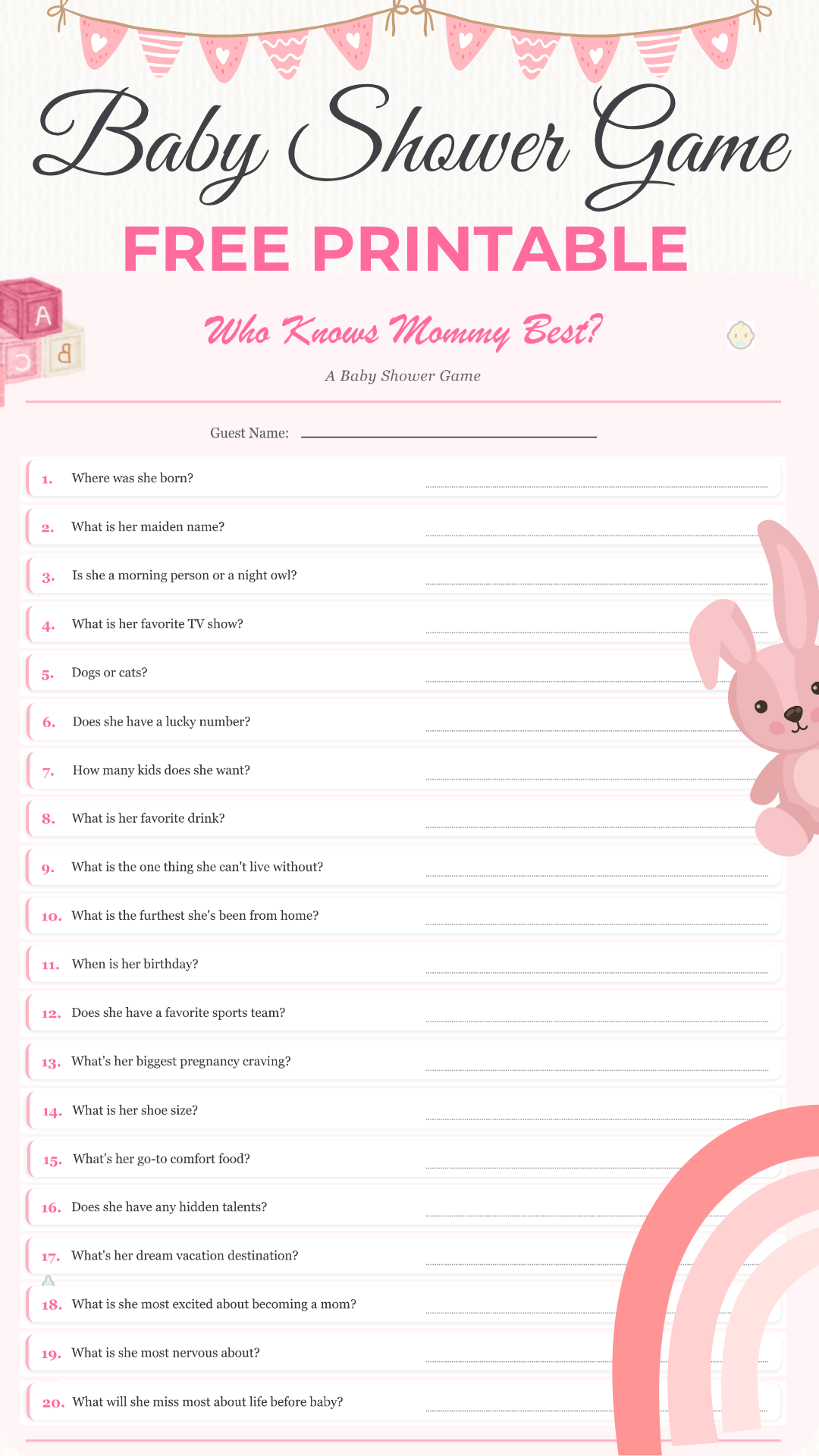 Who Knows Mommy Best Free Baby Shower Game Printable