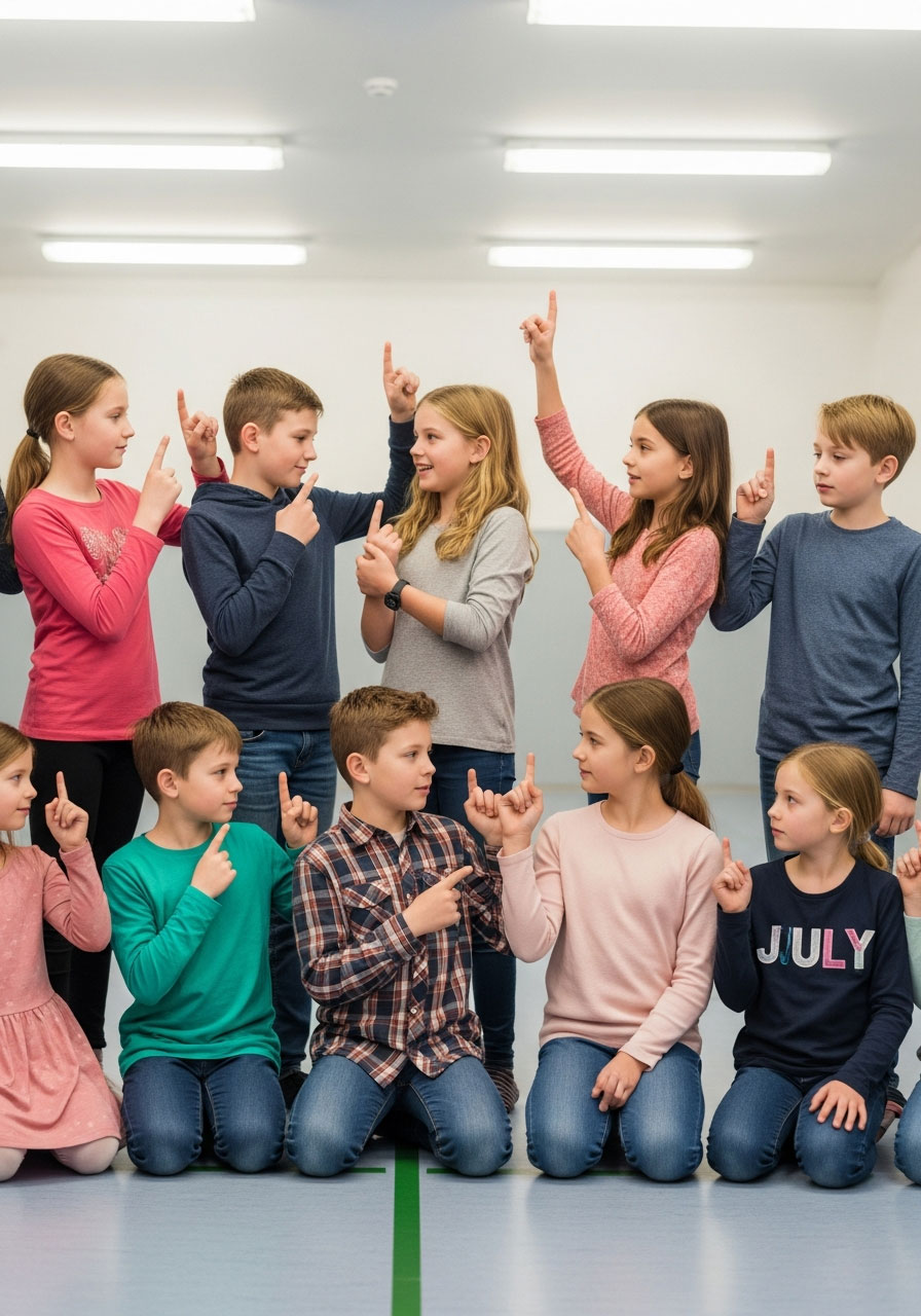 Kids organizing themselves by birth month in line-up game at birthday party
