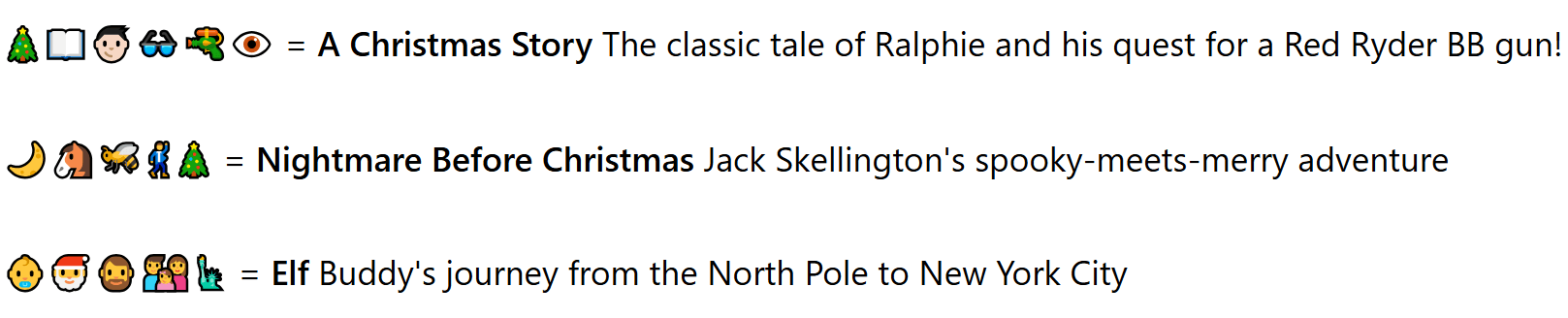 Sample Christmas Movie Emoji Clues