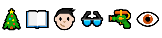 Emojis in the following image represents A Christmas Story (the boy who desperately wants a BB gun but everyone warns will "shoot his eye out!"