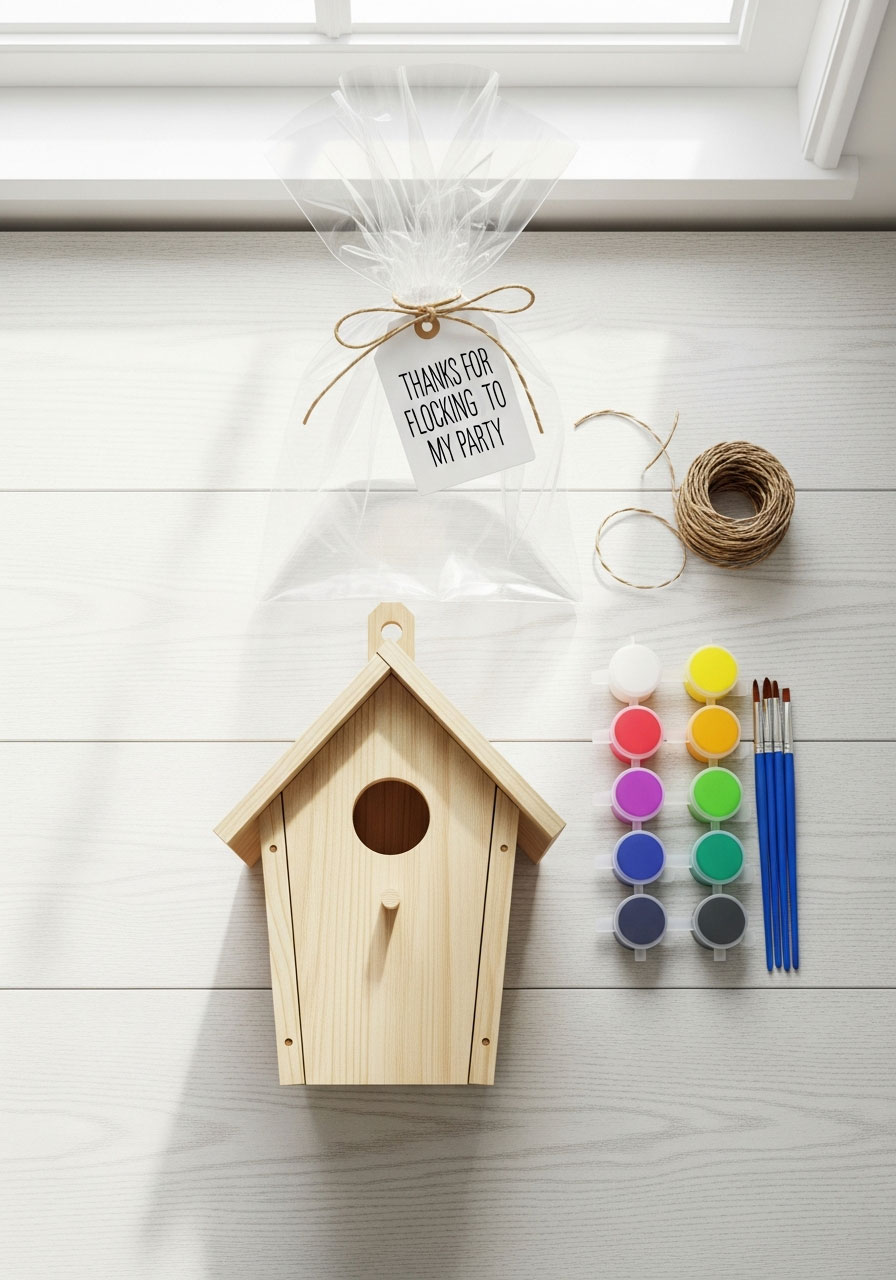 DIY birdhouse crafting kit party favor with paints and supplies for kids birthday party