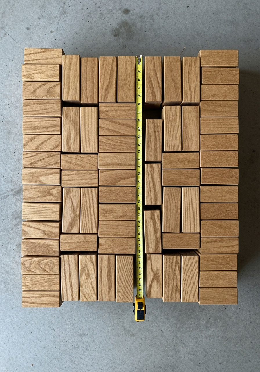 Complete set of 48 finished DIY giant Jenga blocks arranged and ready for outdoor yard game play
