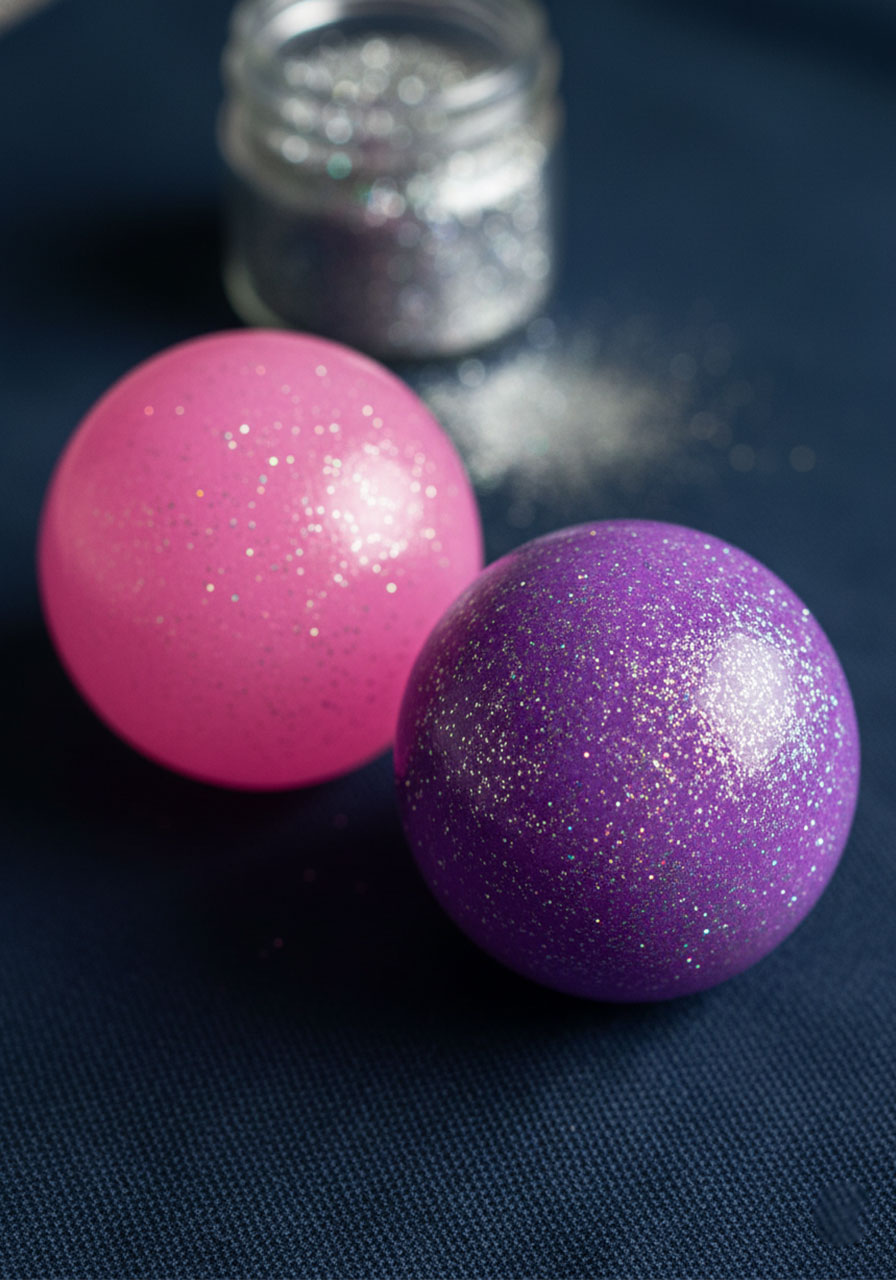 Comparison of regular and glitter-filled DIY bouncy balls - fun sparkly variation for homemade craft project