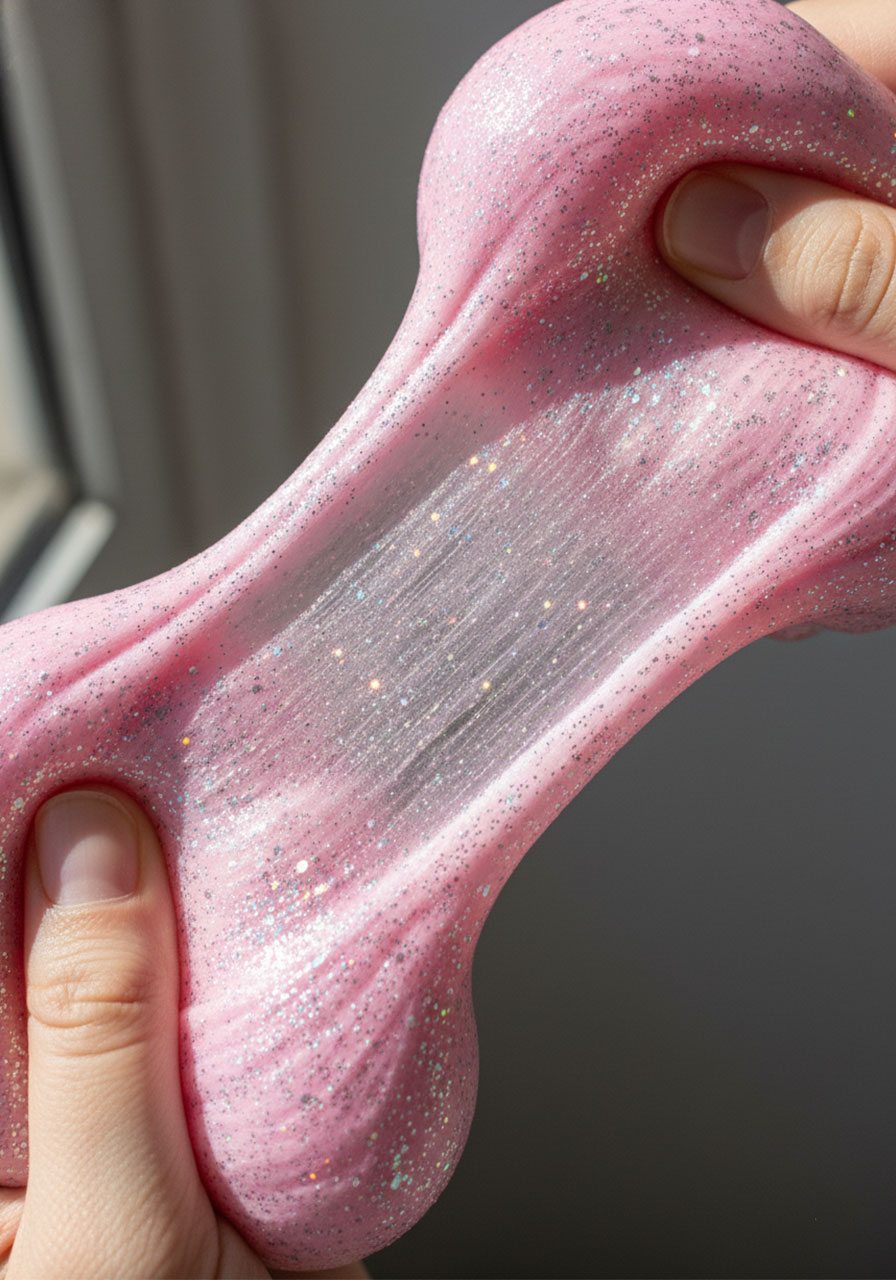 Sparkly glitter bubble dough variation showing holographic glitter mixed into homemade sensory play dough