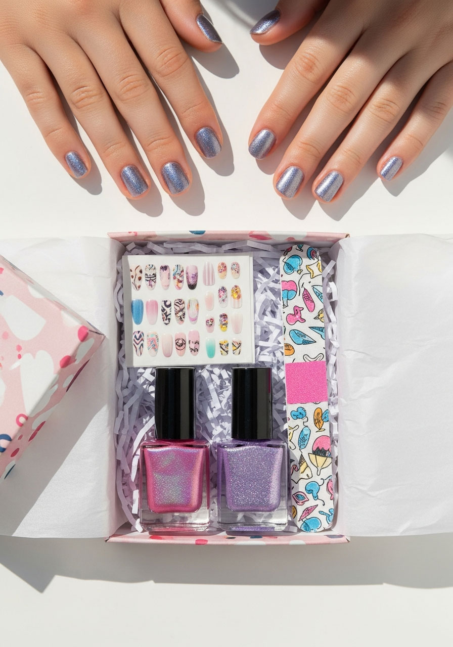 Nail polish and file set party favor with glitter colors for tween birthday celebration