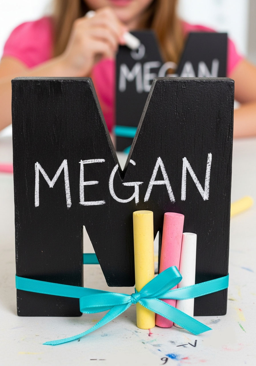 Personalized monogram chalkboard slate party favor with colorful chalk for kids