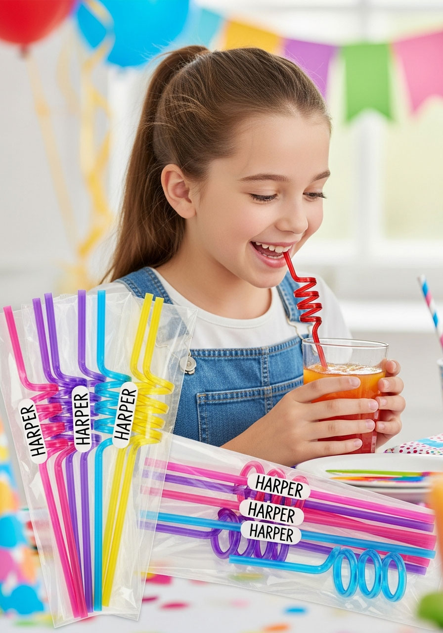 Personalized silly straws with names party favors for kids birthday party drinks