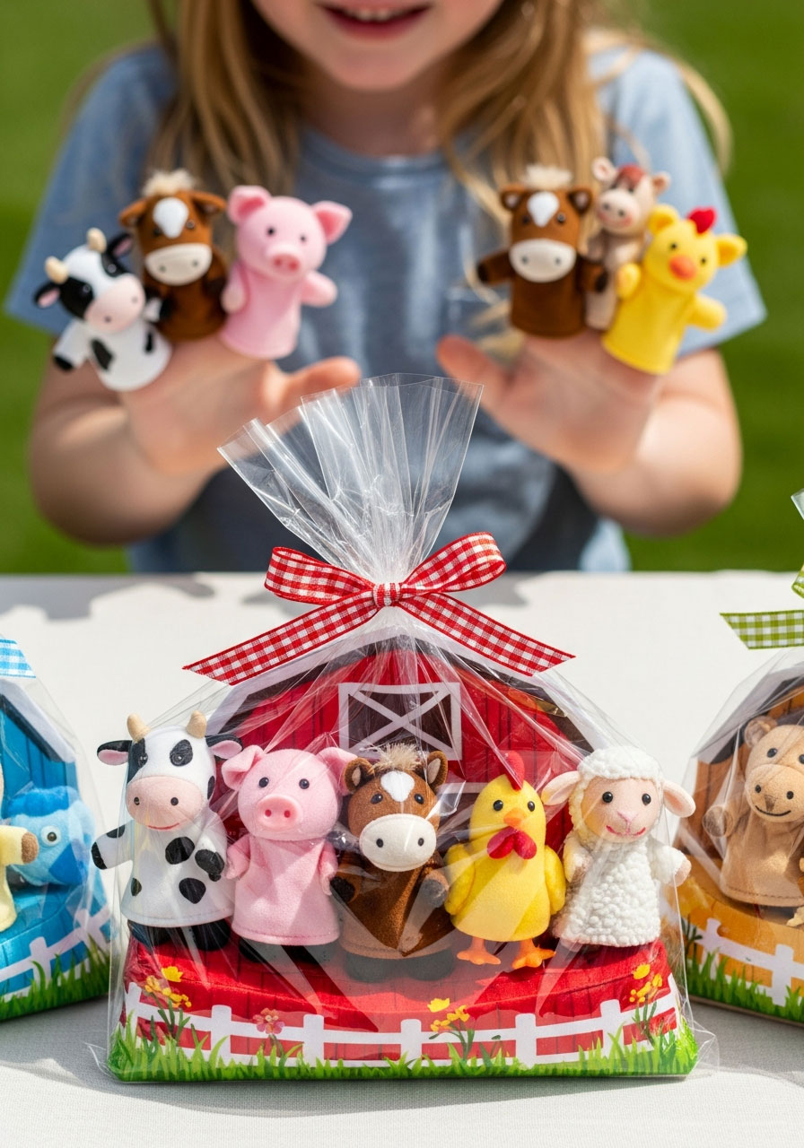 Farm animal plush finger puppets party favors set for imaginative play and storytelling