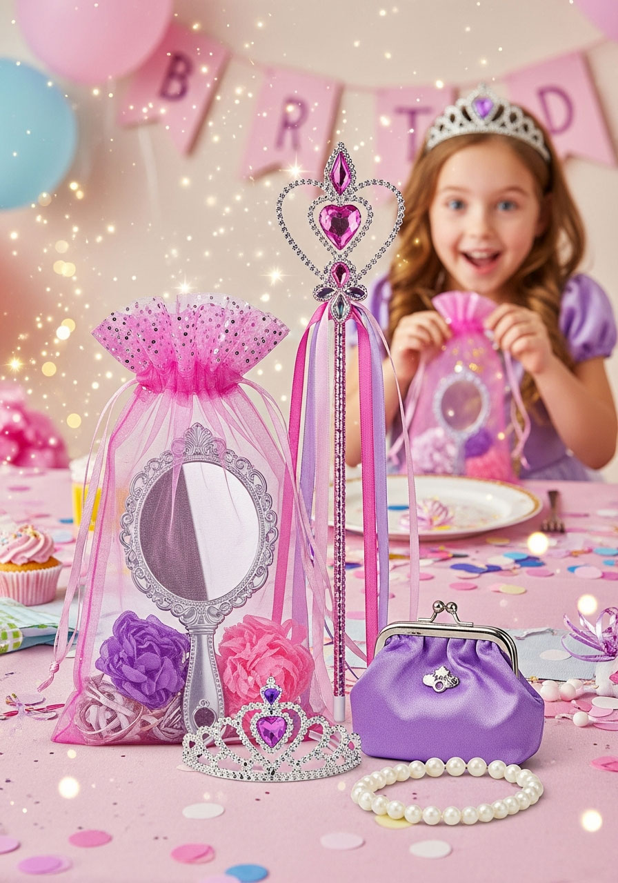 Complete princess kit party favor with wand, mirror, and accessories in organza bag