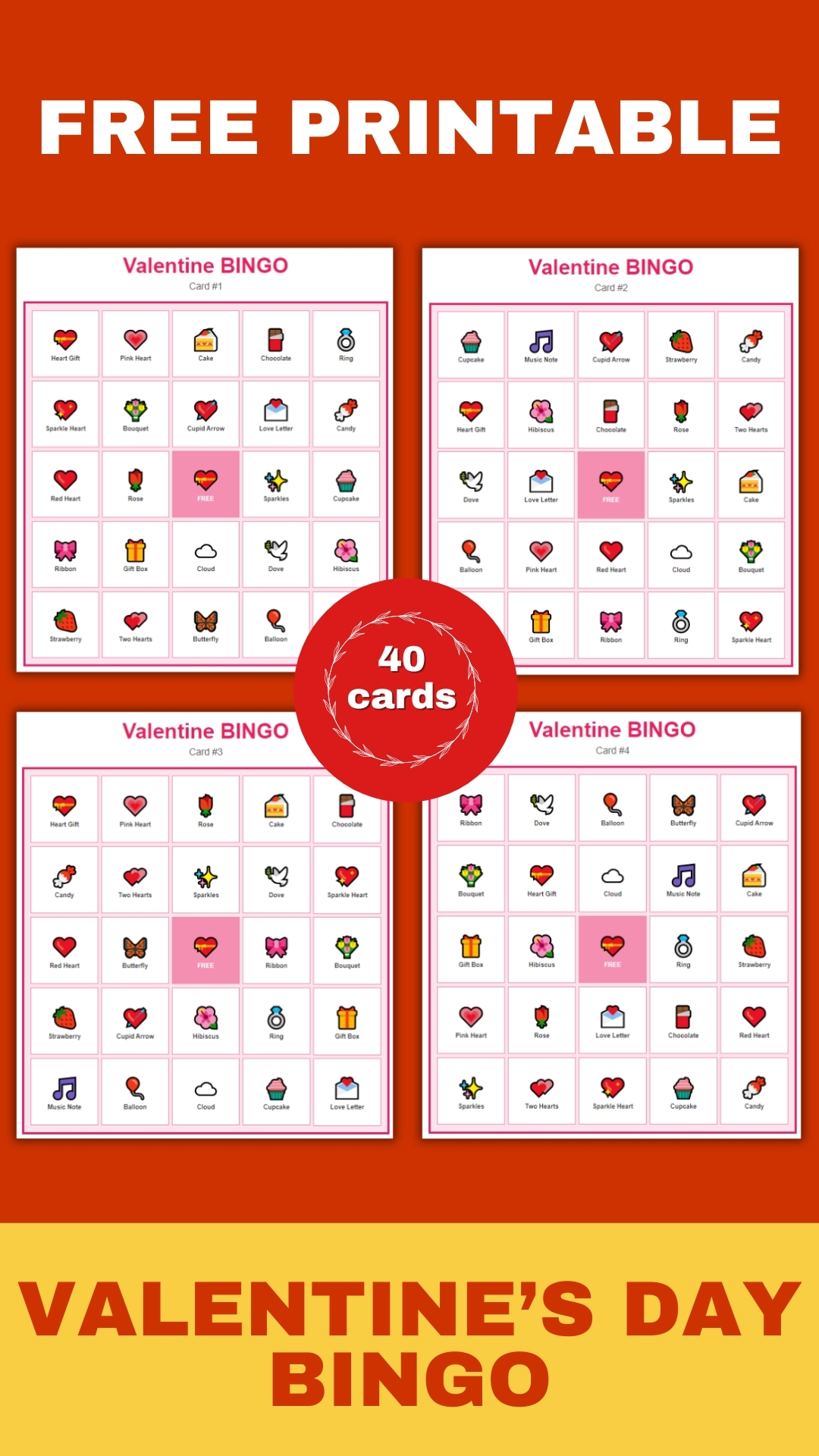 Valentine's Day Bingo Free Printable Cards - Valentine Classroom Fun