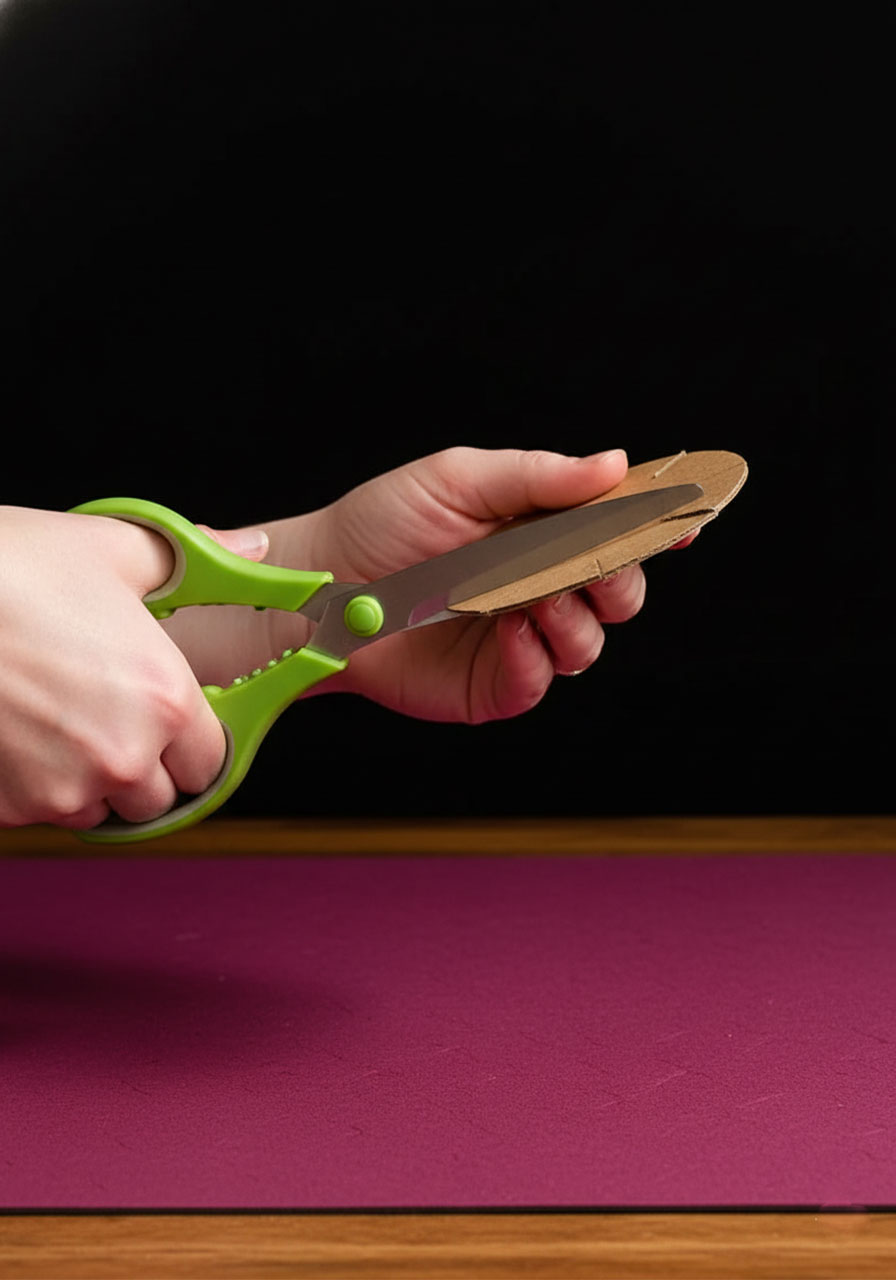 Cutting notches along marked lines on cardboard circle to create loom for bracelet making