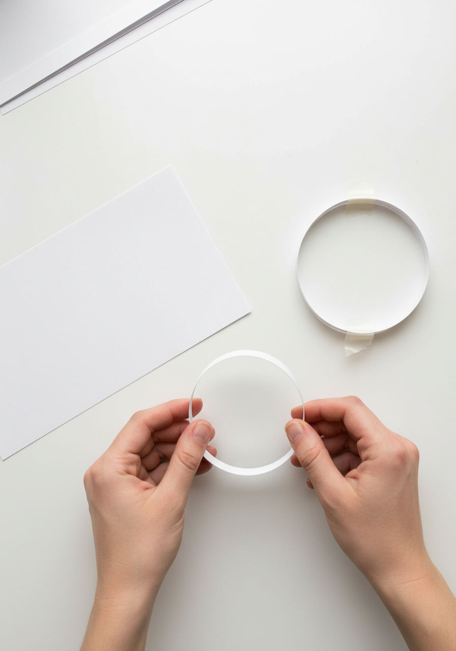 Step-by-step process of curling cardstock strips into paper hoops and taping ends together for straw airplane