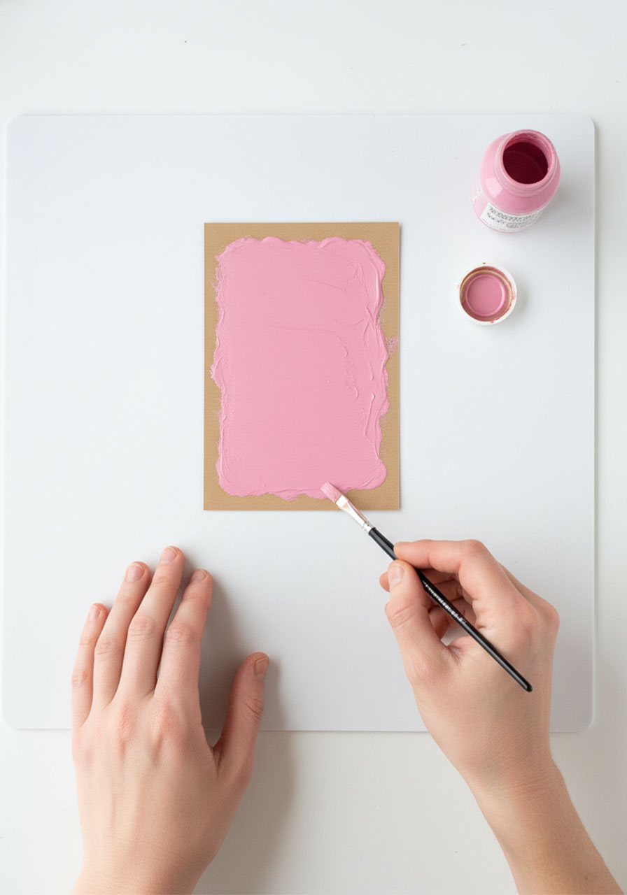 Paintbrush applying pink frosting design with wavy edges on Pop Tart pouch leaving half-inch border