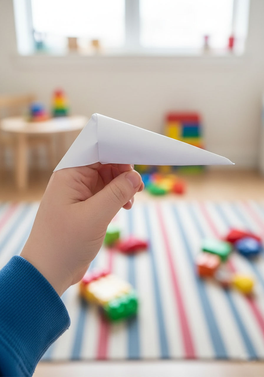 Sliding completed paper claw onto fingertip showing proper fit and placement