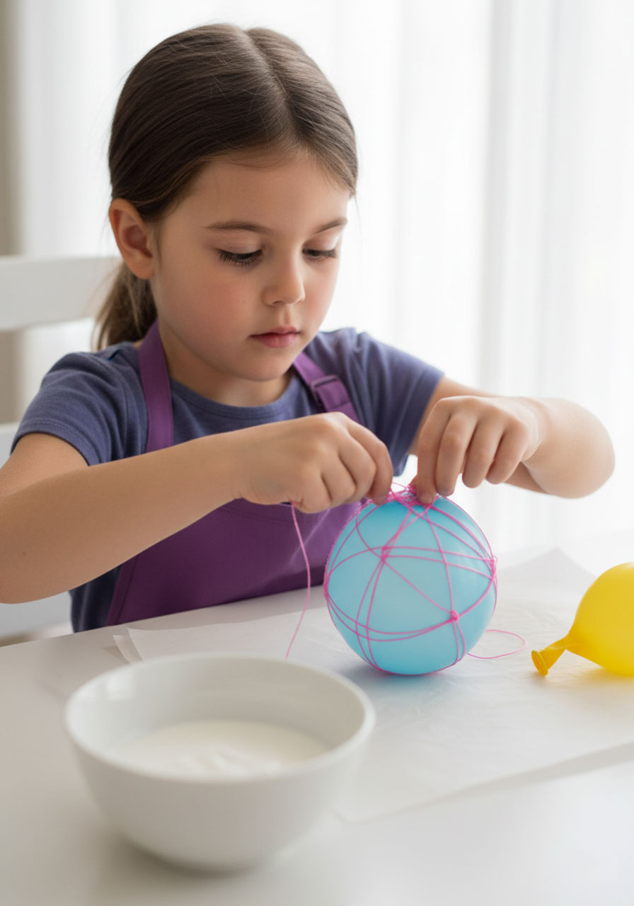 Hand technique for dipping embroidery thread in glue mixture and removing excess for string Easter eggs
