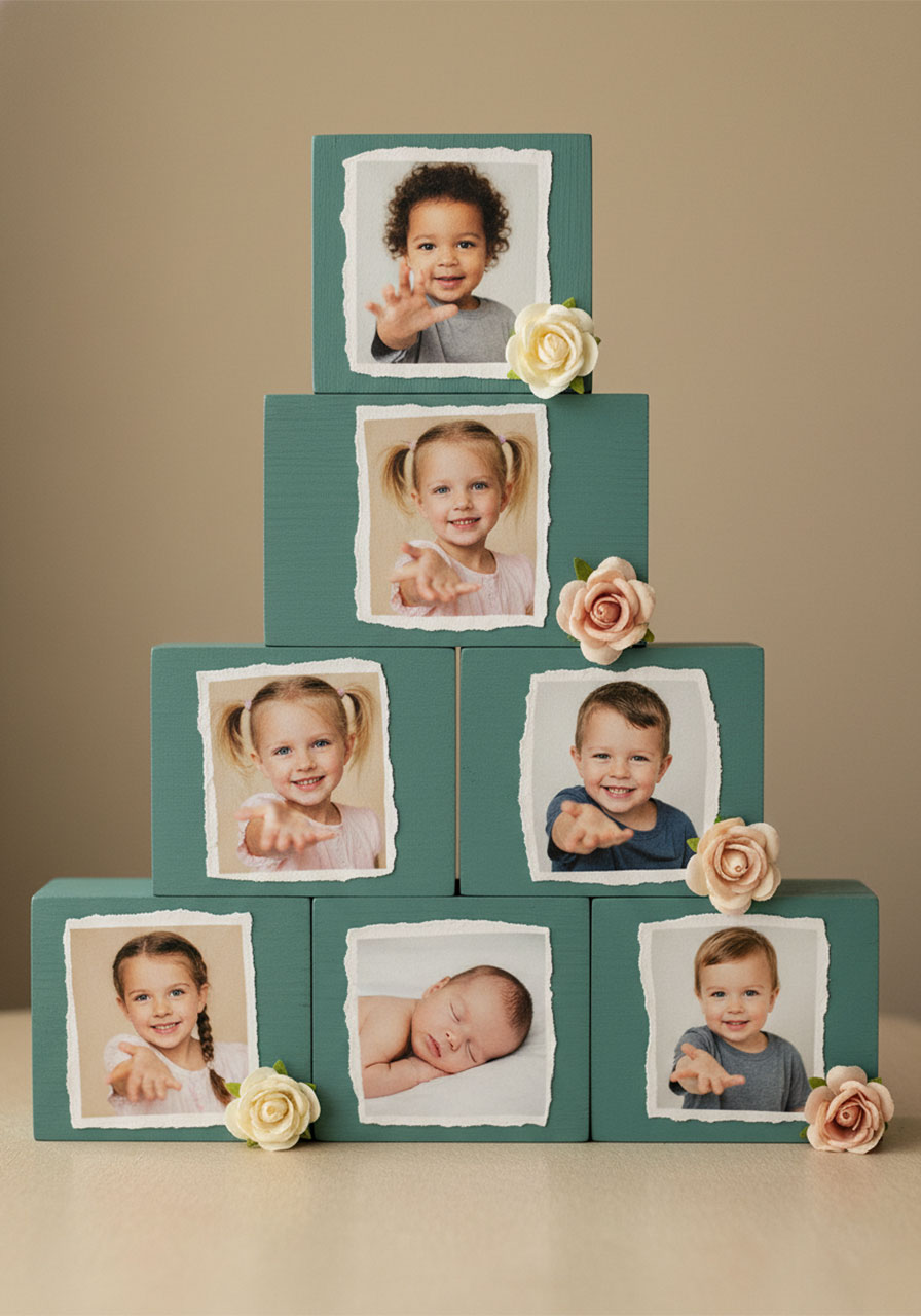 Painted Photo Blocks – A Tower of Tiny Faces