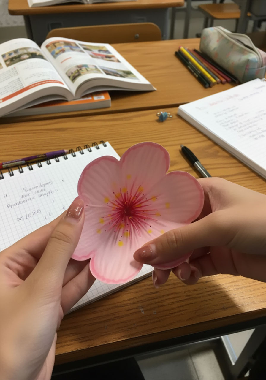 Shaping painted paper flower into 3D cone shape by cutting one petal and overlapping adjacent petals with glue step3c