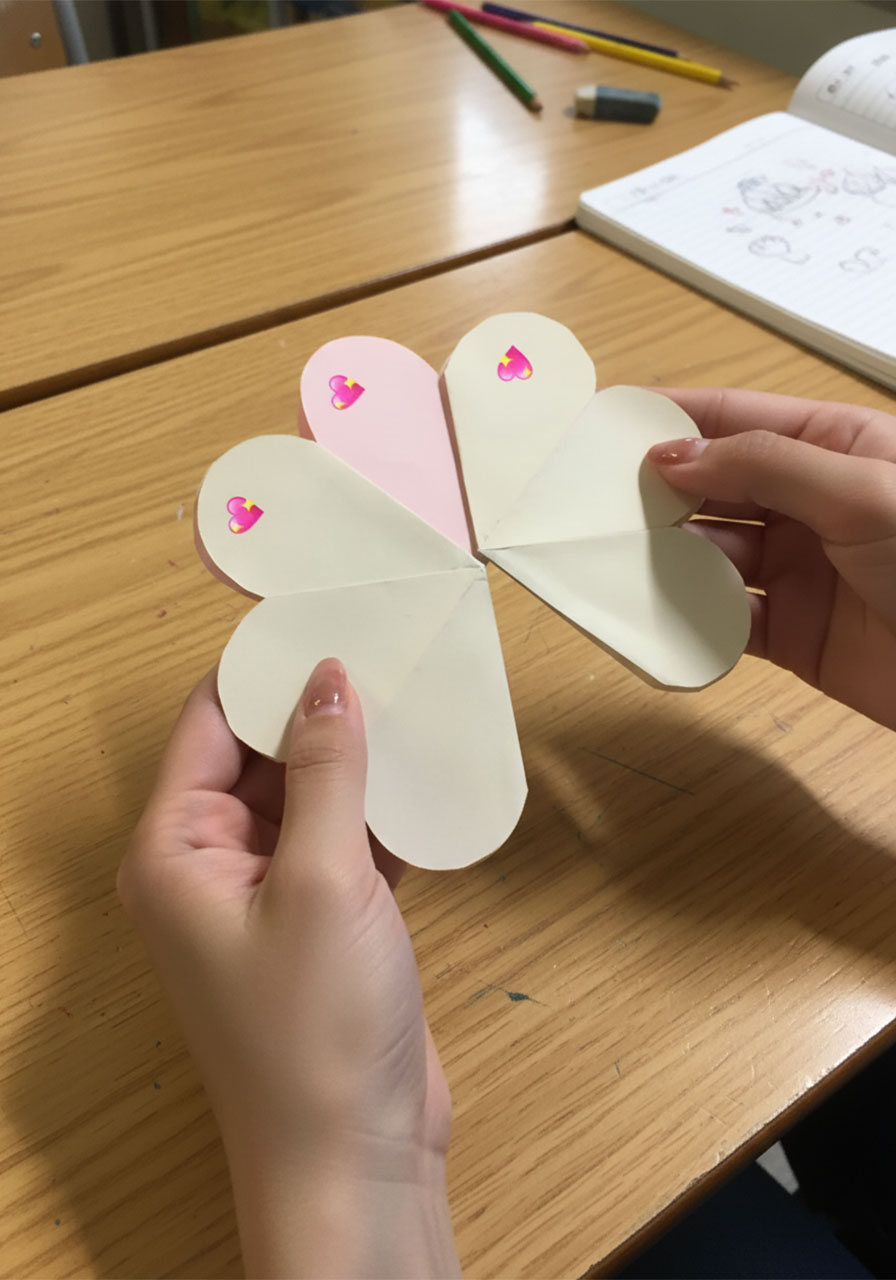Stacking and gluing seven folded paper flowers in offset pattern to create pop-up bouquet mechanism for Mother's Day card step4c