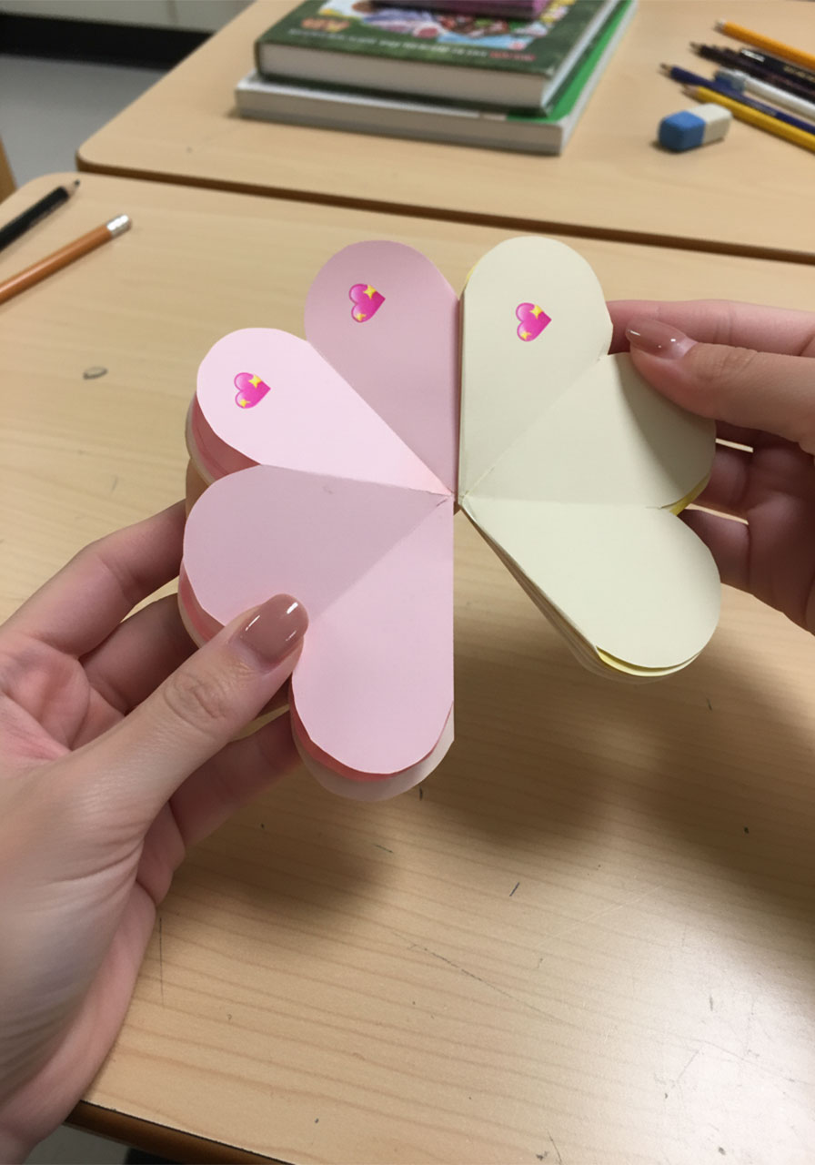 Stacking and gluing seven folded paper flowers in offset pattern to create pop-up bouquet mechanism for Mother's Day card step4d