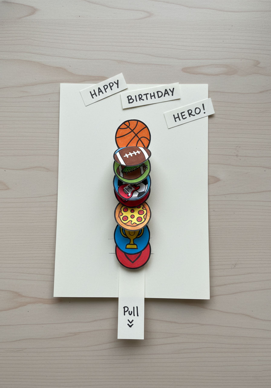 Fun variation of the DIY pop-up card with birthday theme and custom icons for a creative personalized gift idea