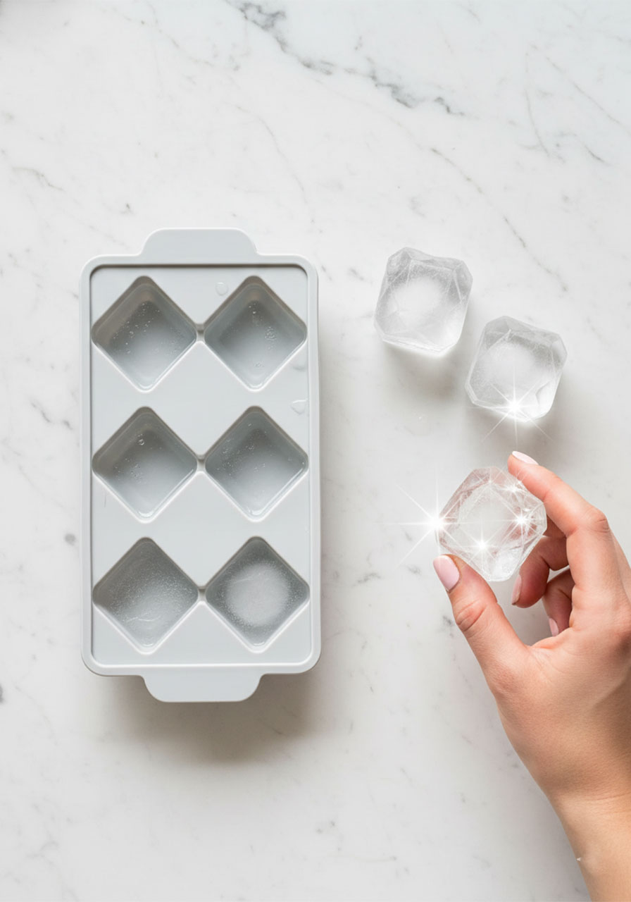 Diamond-shaped ice cube tray with clear diamond ice cubes for Bridgerton Sparkling Diamond cocktail recipe
