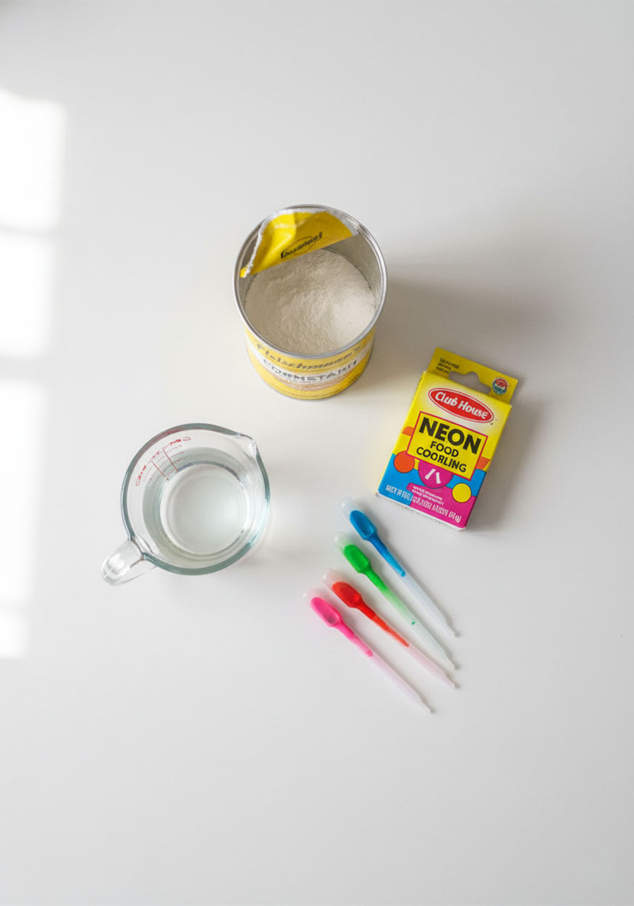 Only 3 ingredients needed for DIY sidewalk chalk paint: cornstarch, water, and food coloring