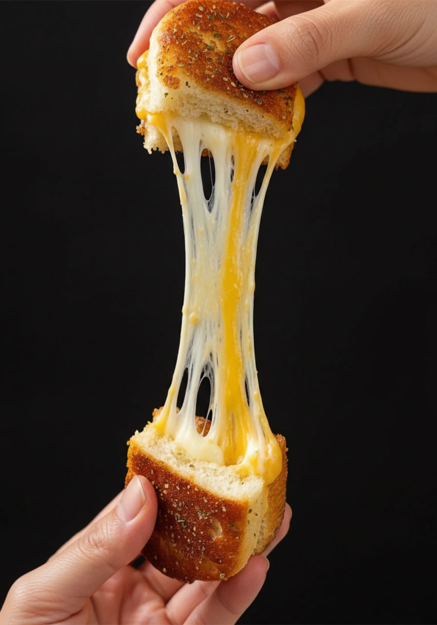 Gooey cheese pull from a mini Hawaiian roll grilled cheese slider showing melted cheddar and mozzarella stretch