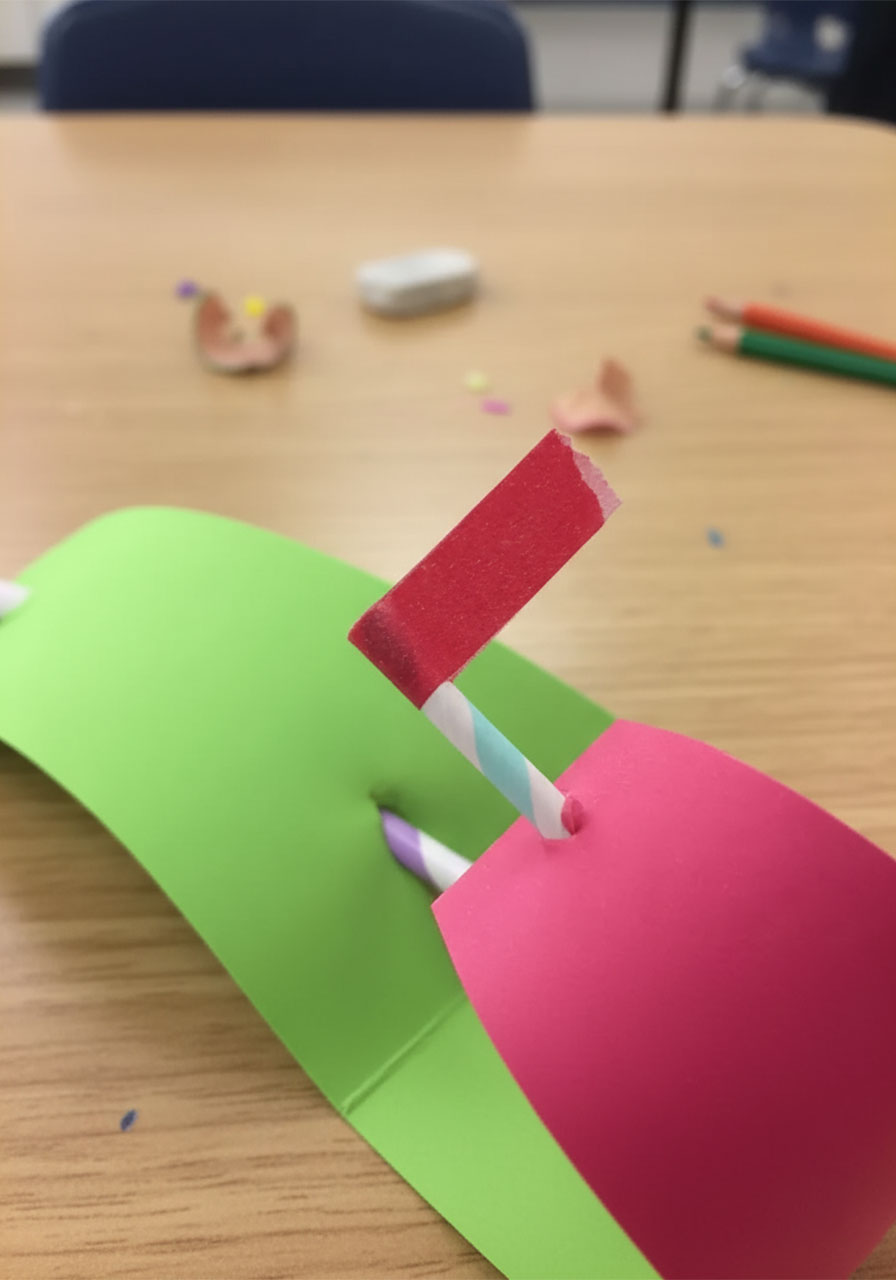 Making a washi tape pennant flag by cutting a V-notch at the top of a paper straw for a pool noodle boat step5a