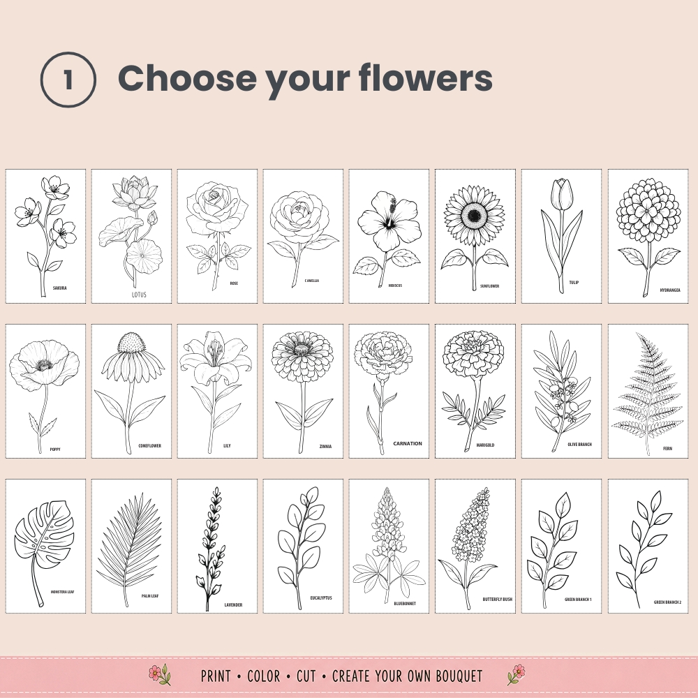 DIY Flower Bouquet Activity - Craft Station Coloring Activity - Product Guide Step 1
