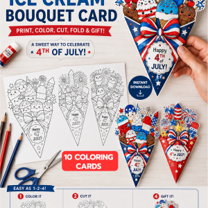 Patriotic Ice Cream Bouquet Card Printable - 4th Of July