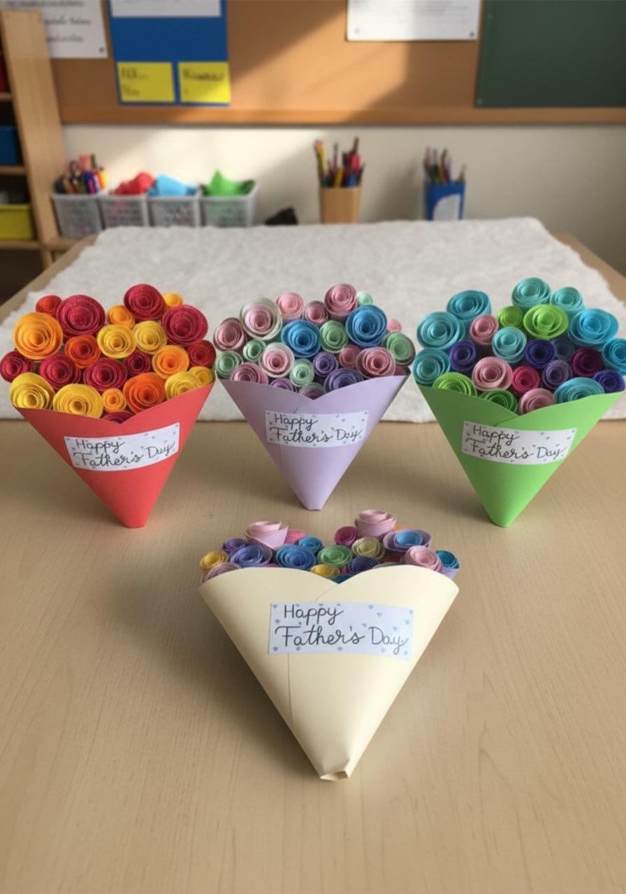 Personalized DIY paper rose heart bouquet in team colors red and black — custom Father's Day gift idea using Dad's favorite sports team colors