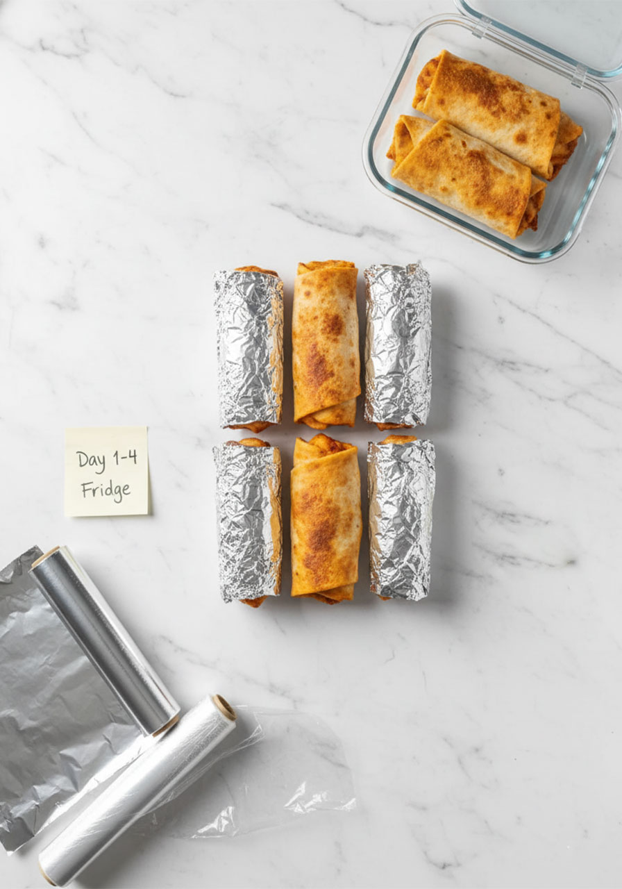 High protein pepperoni pizza rolls individually wrapped in foil for meal prep storage in fridge or freezer