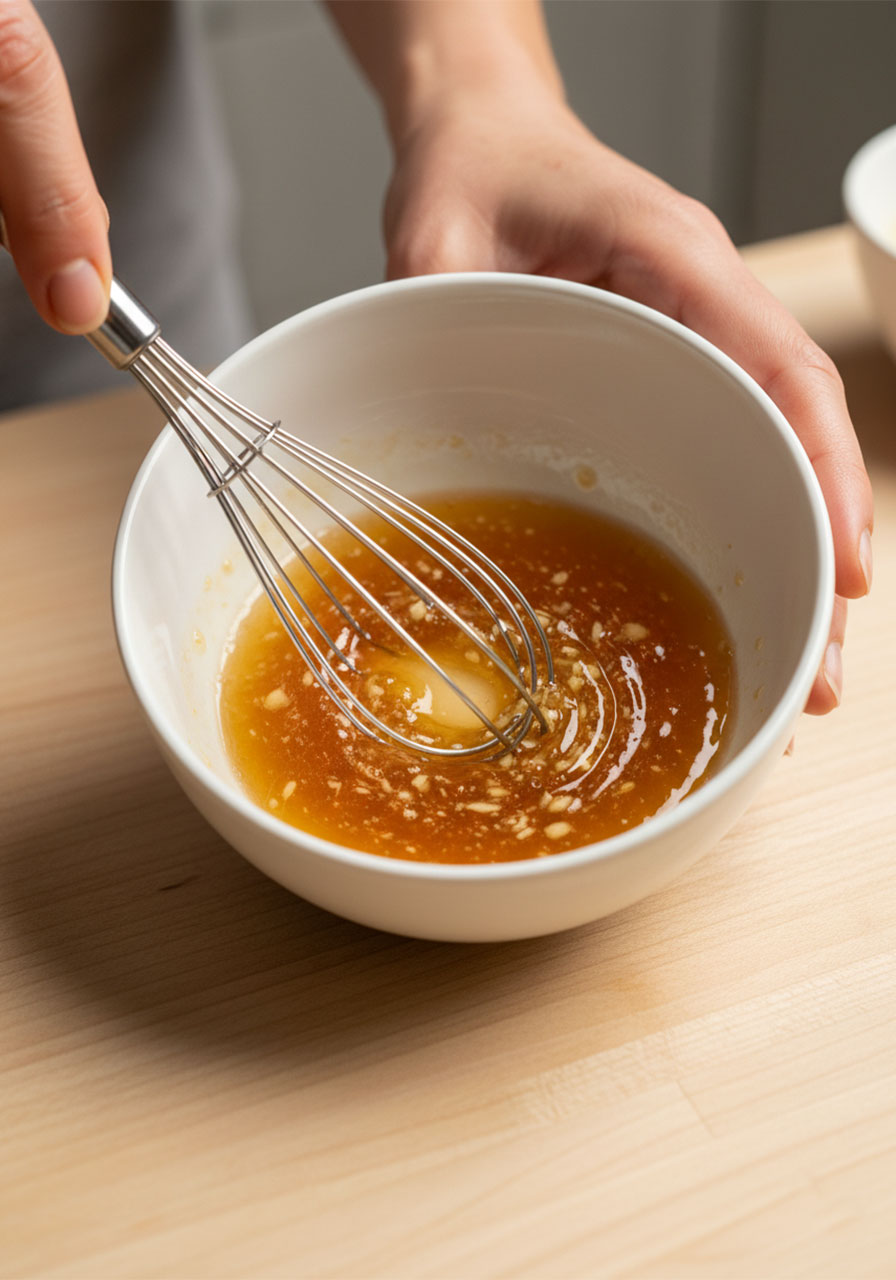 Mixing honey garlic sauce in a bowl — step-by-step honey garlic shrimp recipe preparation