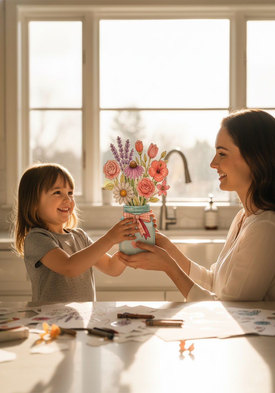 Mother’s Day printable flower bouquet craft activity for kids
