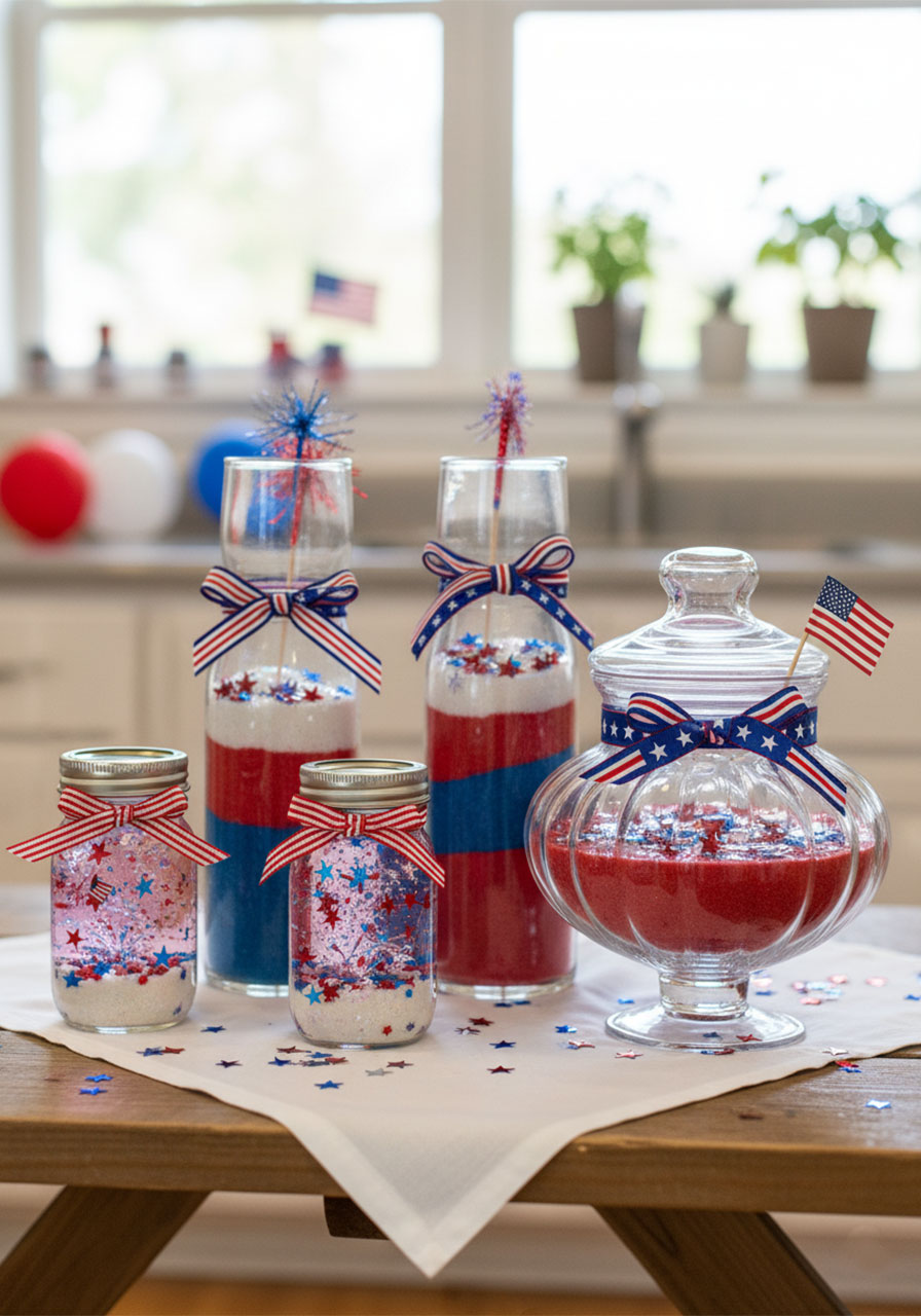 Patriotic Sparkle contained in Bottles and jars variation Easy 4th of July Kids Craft