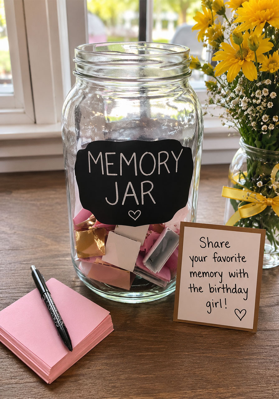 Memory jar filled with folded notes for 18th birthday party guest activity