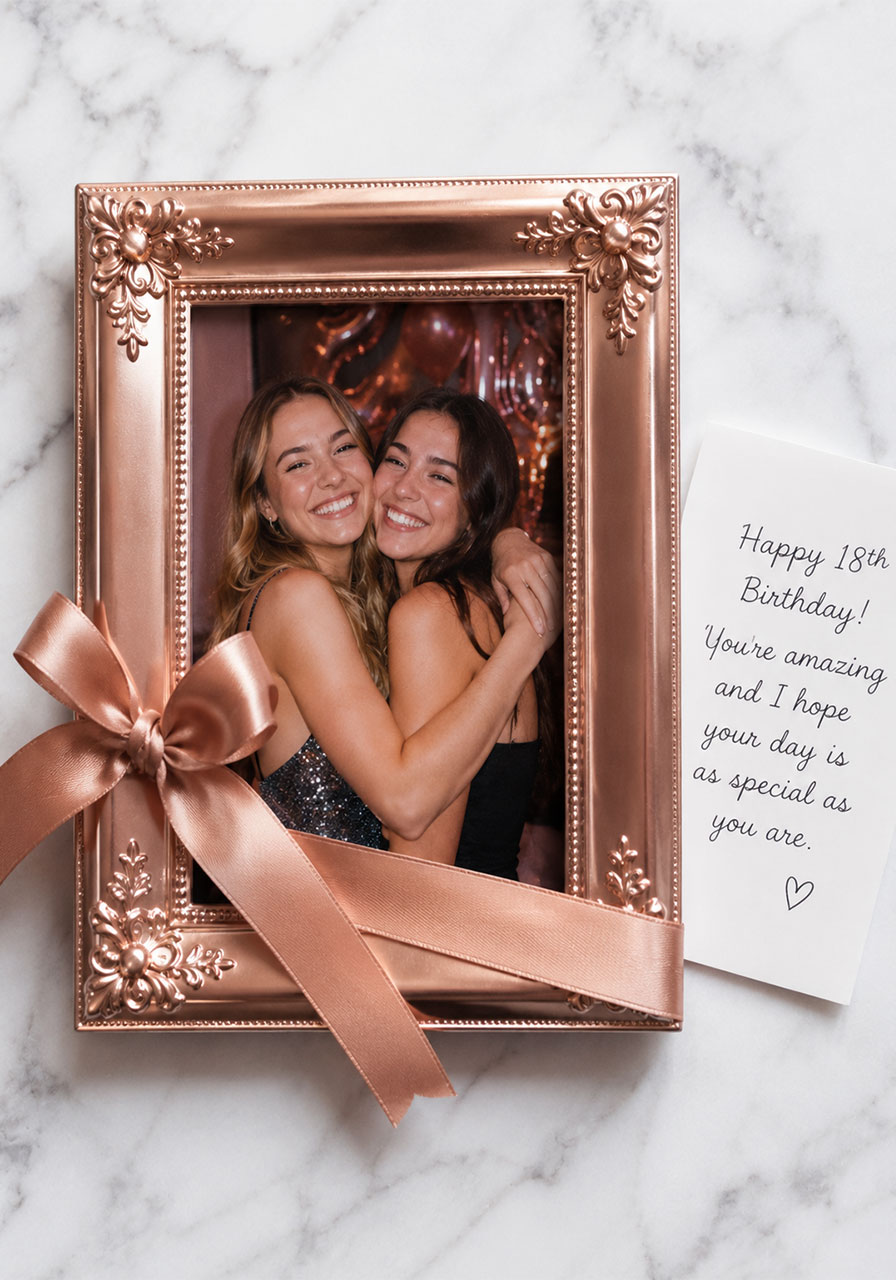 Rose gold photo frame gift with friendship photo for 18th birthday best friend gift idea