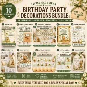 Little Bear Birthday Party Pack Bundle Printable for kids and toddlers
